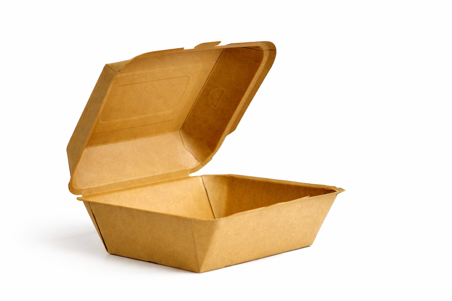 Open kraft clamshell takeout container
